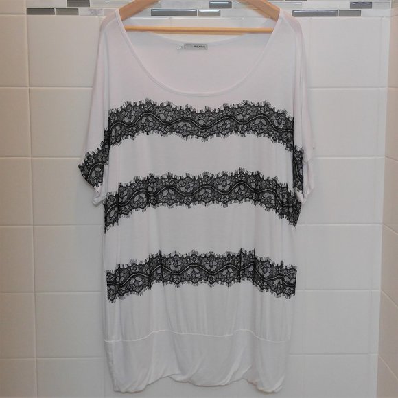 Maurices Tops - Maurices White Top with Frayed Black Lace Stripes
